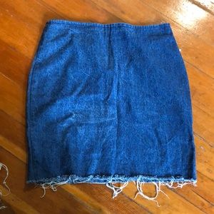 Handmade denim skirt with pinched waist & raw hem